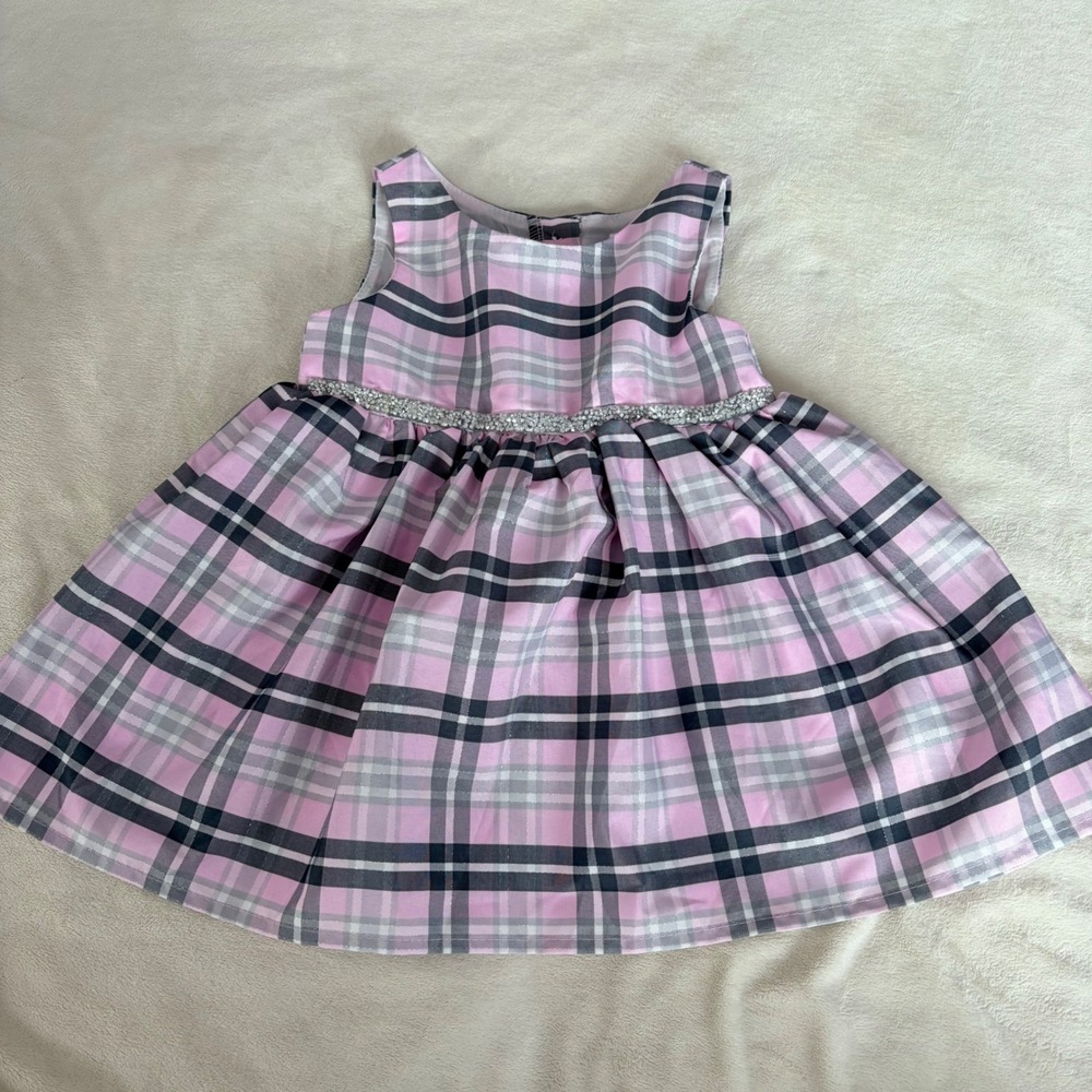 Youngland Baby Pink Plaid Sleeveless Rhinestone Waist Dress 18M